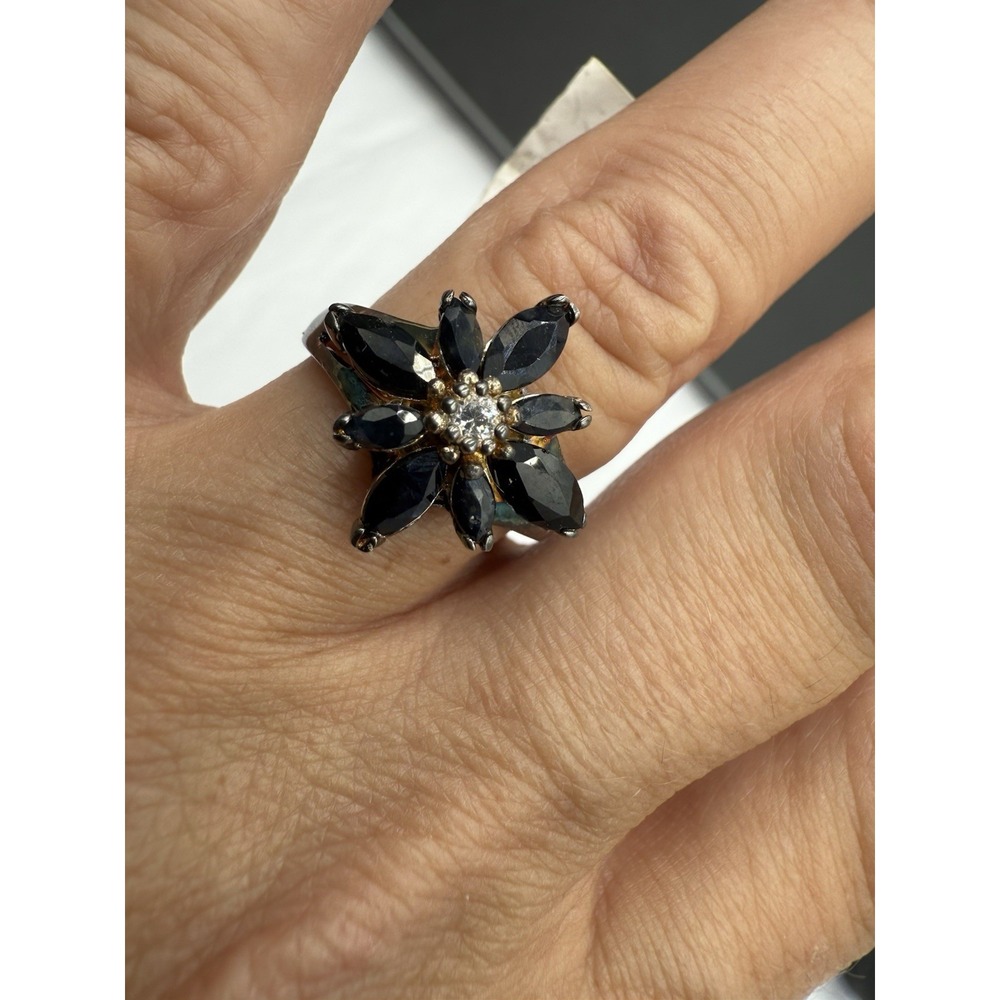 Vintage NOS Starburst Sapphire Cubic Zirconia Sterling Silver Ring Size‎ 7 - Picture 6 of 6